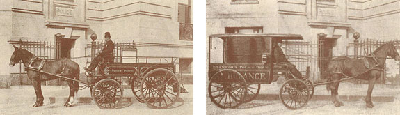 horse driven patrolwagon and ambulance, circa 1907