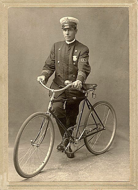 Arnold Kurth, first bicycle policeman, 1892