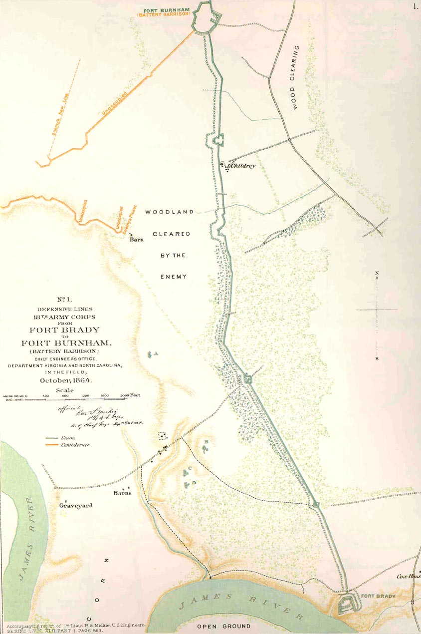 Defense lines from Fort Brady to Fort Burnham (Battery Harrison), October 1864