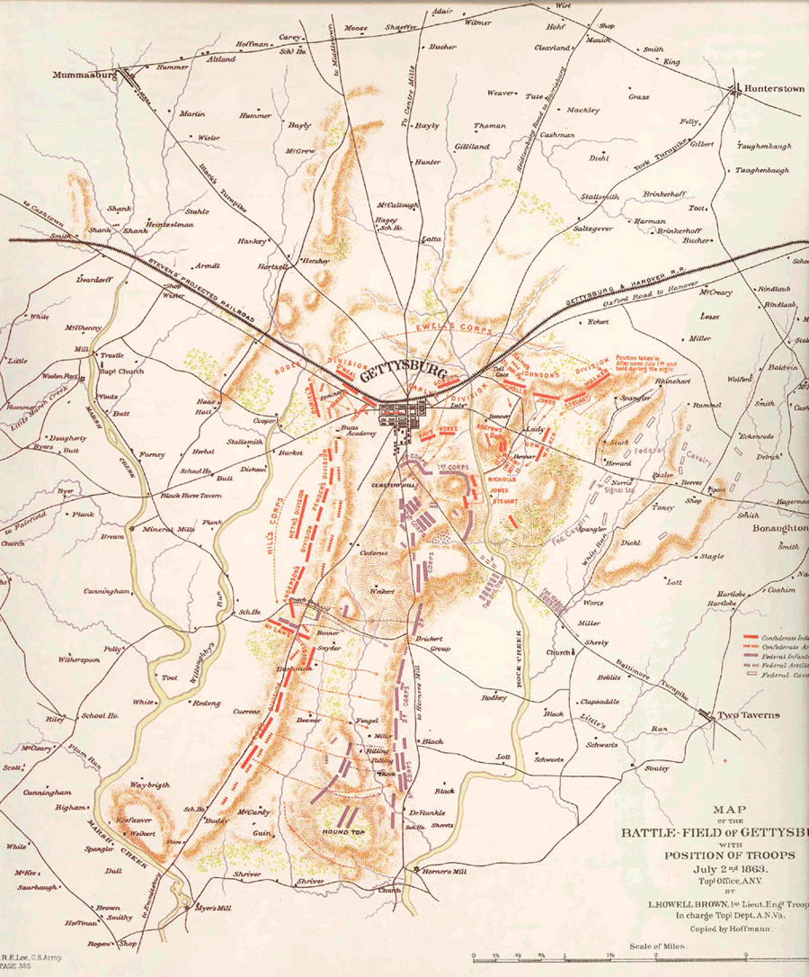Gettysburg, position of troops, July 2nd, 1863