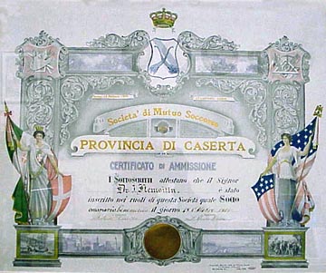 certificate of membership at Provincia Di Caserta, an Italian mutual benefit society