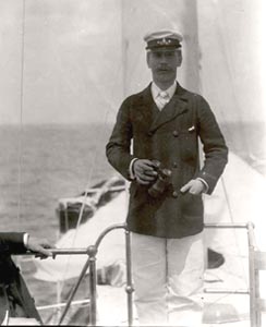 Franklin Wardwell on his boat. He was a pillar of the Stamford Yach Club