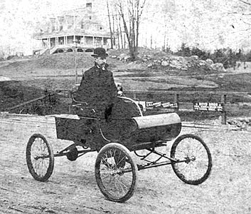 John Mechaley in Stamford's First Oldsmobile, 1896