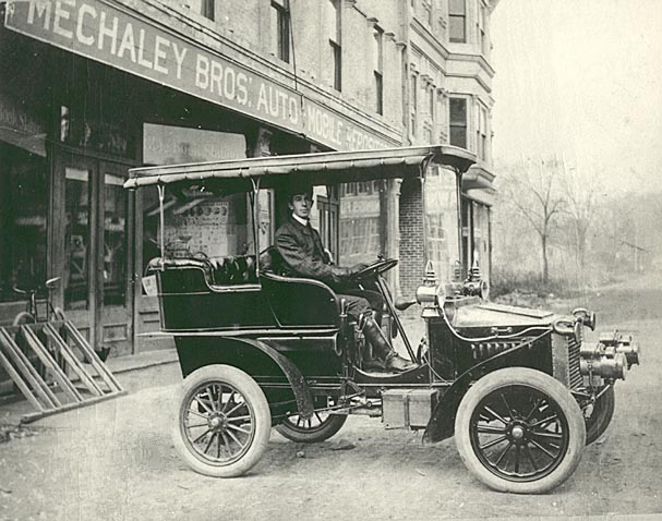 Joe Mechaley in a 1902 White steam automobile