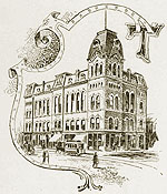 sketch of old town hall with letter T