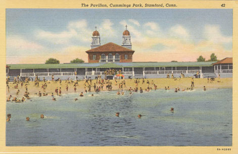 Undated postcard titled 'The Pavilion, Cummings Park, Stamford, Conn.'