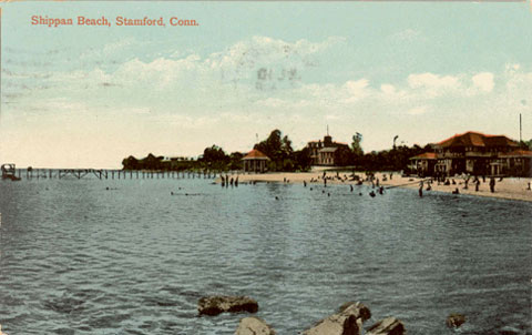 Postcard titled 'Shippan Beach, Stamford, Conn. Cancelled July 10, 1909. See inscription below.