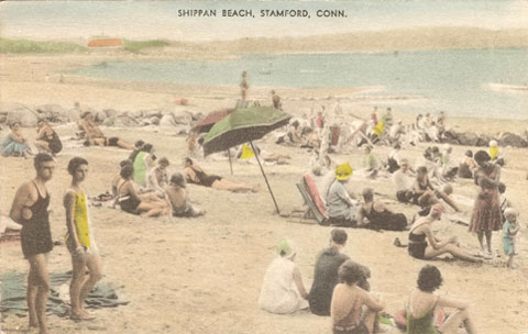 Undated postcard titled 'Shippan Beach, Stamford, Conn. From the bathing costumes, it looks like early 1930s.