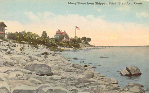 Postcard dated 1913, titled 'along Shore from Shippan Point, Stamford, Conn.'