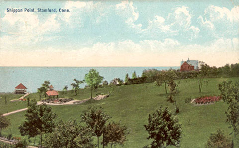 Postcard dated August 1908, titled 'Shippan Point, Stamford, Conn.'. See back of of card at the right.
