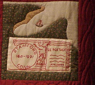 The Stamford Quilt, Ptney Bowes 1920 with postage stamp