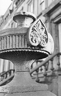 Brownstone stoop, Bell Street, detail
