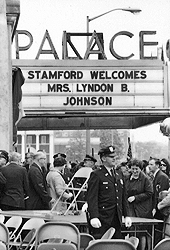 Palace Theater marquee welcoming Lady Bird Johnson