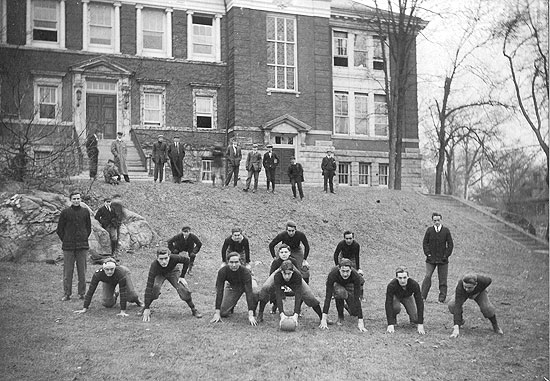 undated photo in front of old Stamford High School building